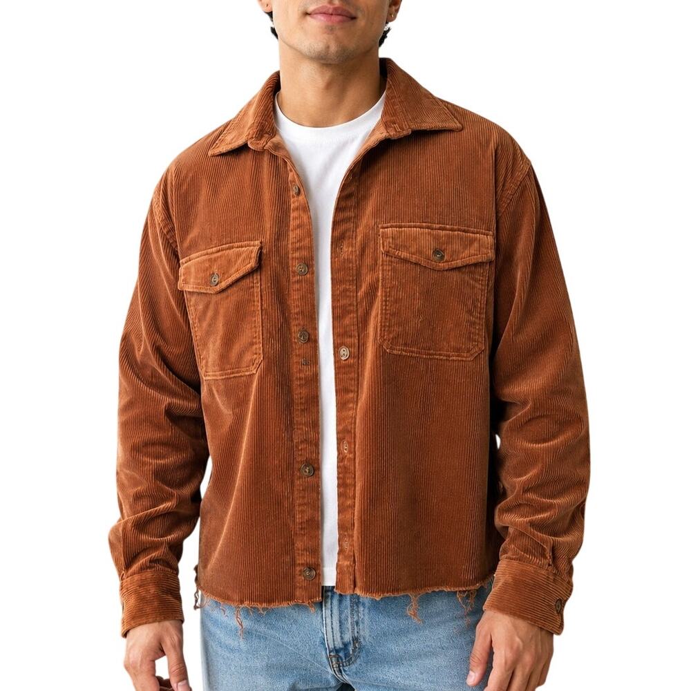 Express Brown Corduroy Shacket XL Raw Hem 90s Grunge Western Skater Raw Hem